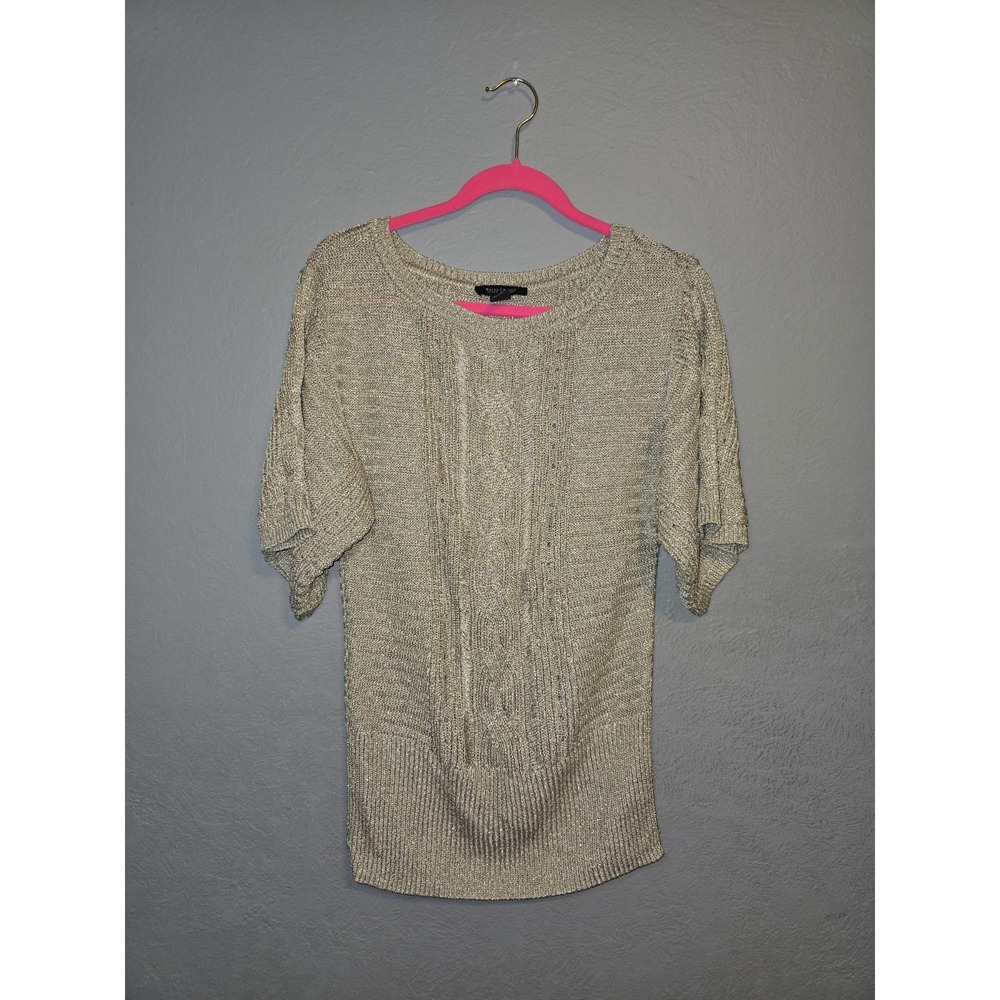 White House Black Market Gold Metallic Short Sleeve Sweater Party Festival Sz M